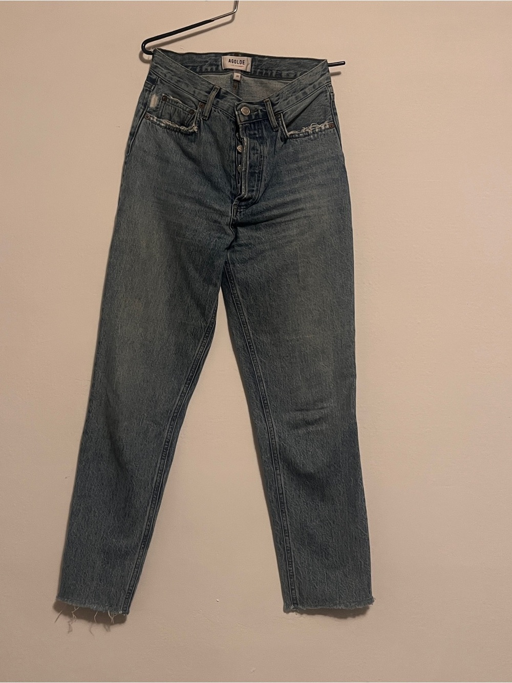 Agolde Mid-Rise Straight Leg Jeans in Washed Blue-Grey